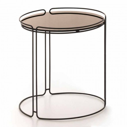 Round Metal Coffee Table with Glass Top Made in Italy - George Viadurini