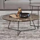 Coffee Table with Round Marble Top and Metal Base Made in Italy - Gin Viadurini
