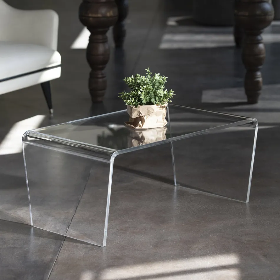 Coffee Table in Transparent Acrylic Crystal Hand Folded - Crosto Viadurini