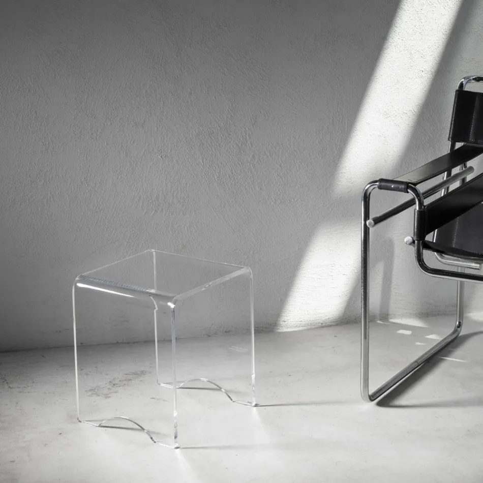 Coffee Table Stool Crystal Transparent Acrylic Minimal Italian - Plarco Viadurini