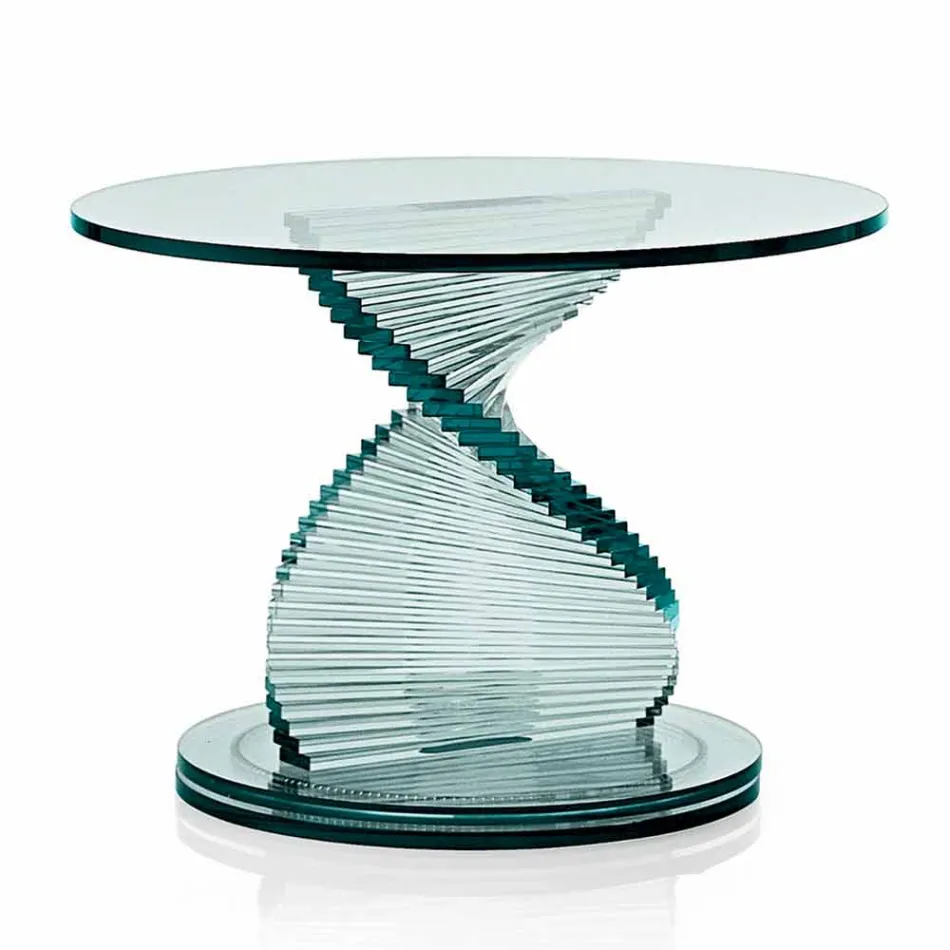 Living Room Coffee Table in Transparent Spiral Glass and Rotating Base - Spirulo Viadurini