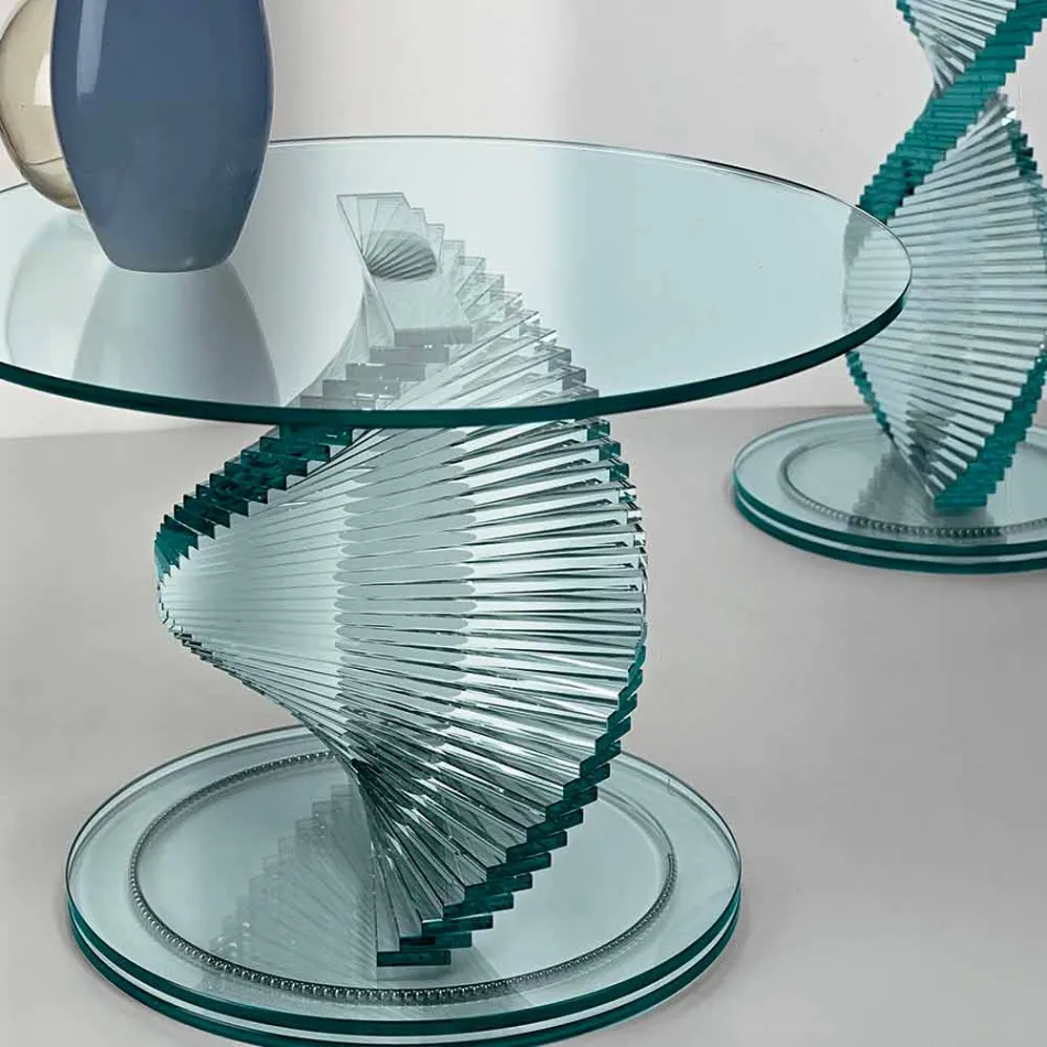 Living Room Coffee Table in Transparent Spiral Glass and Rotating Base - Spirulo Viadurini