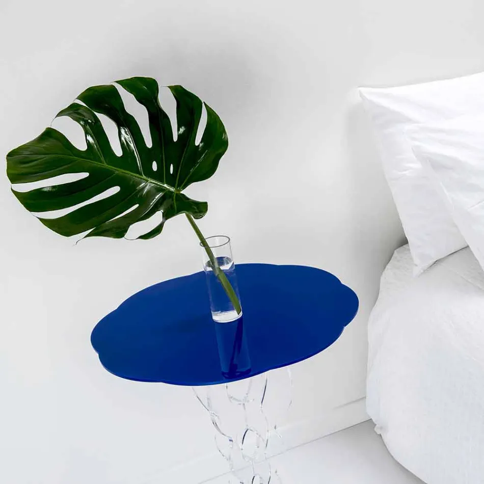 Round blue coffee table diameter 50 cm modern design Janis, made in Italy Viadurini