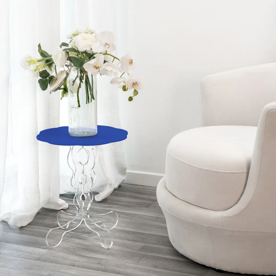 Round blue coffee table diameter 50 cm Janis modern design, made in Italy Viadurini