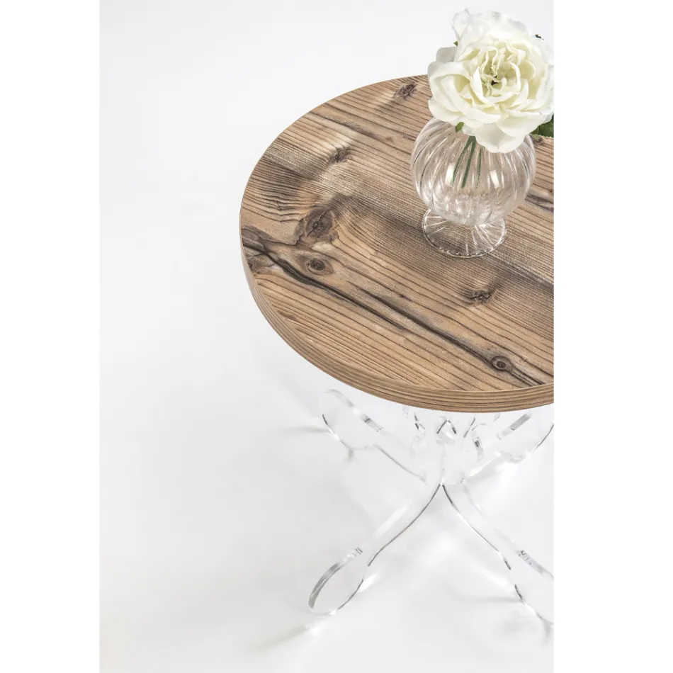 Round Coffee Table in Plexiglass and Oak Top 2 Dimensions - Phosphorus Viadurini