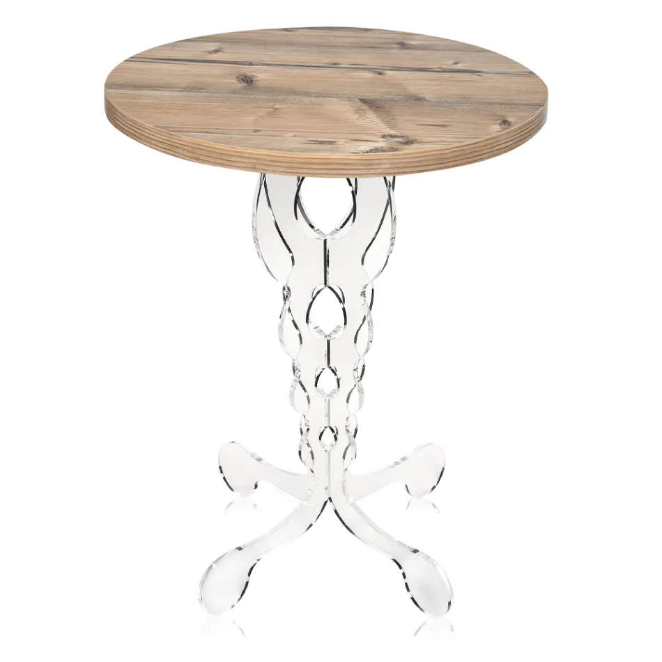Round Coffee Table in Plexiglass and Oak Top 2 Dimensions - Phosphorus Viadurini