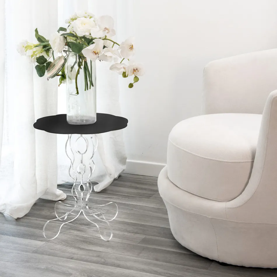 Round black coffee table diameter 36 cm modern design Janis, made in Italy Viadurini