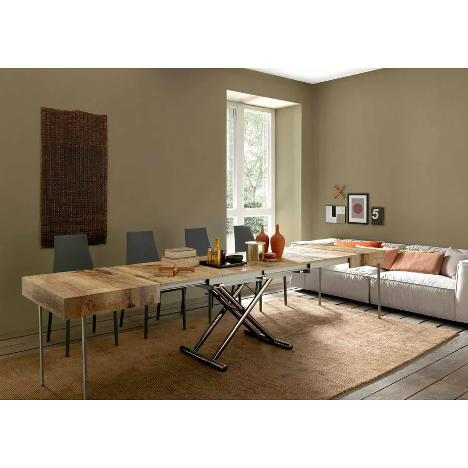 Transformable Design Coffee Table in Wood and Black Metal Made in Italy - Niverio Viadurini