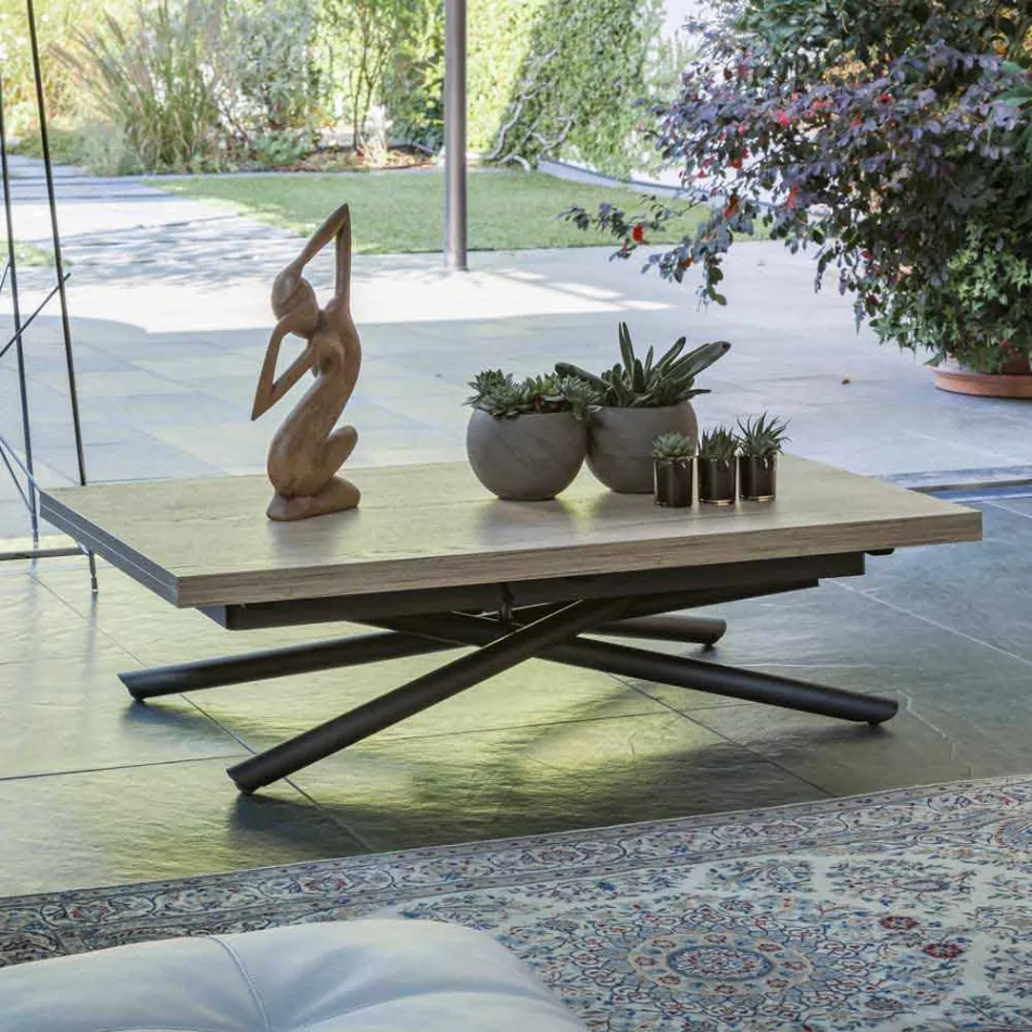 Coffee Table Convertible into a Dining Table Wood Top and Metal Base - Peach Viadurini