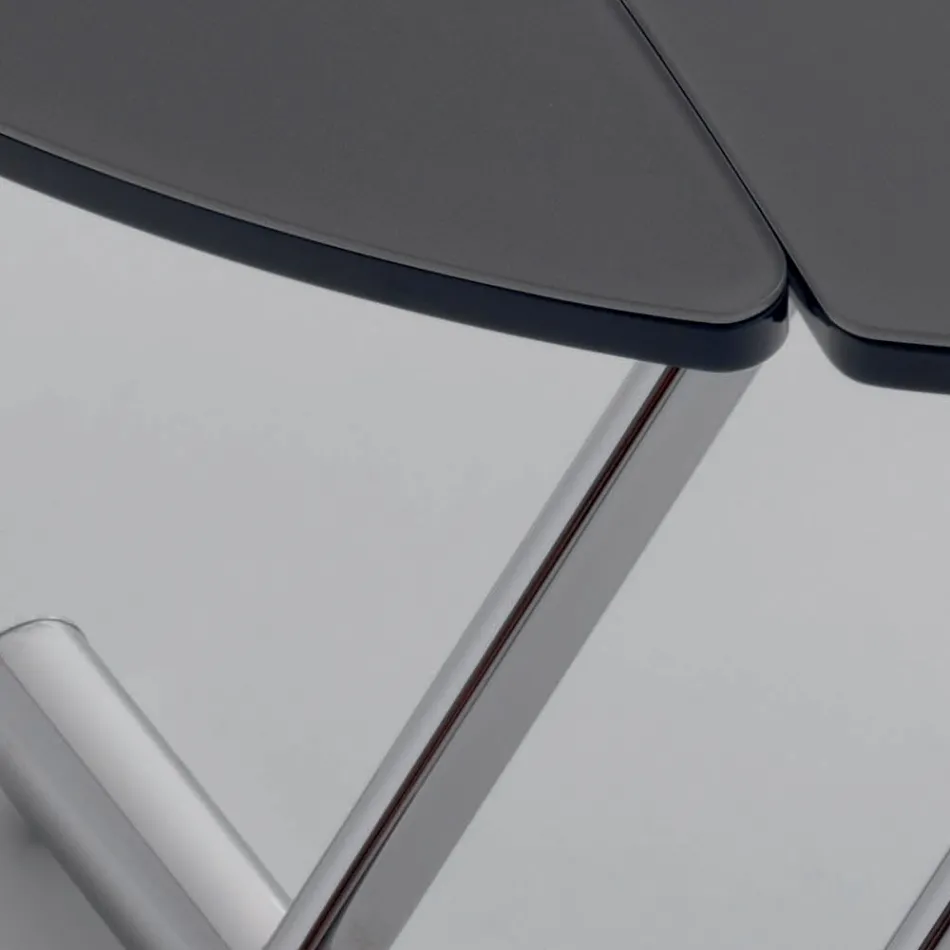 Transformable Coffee Table in Round Metal and Glass Dining Table - Giordana Viadurini