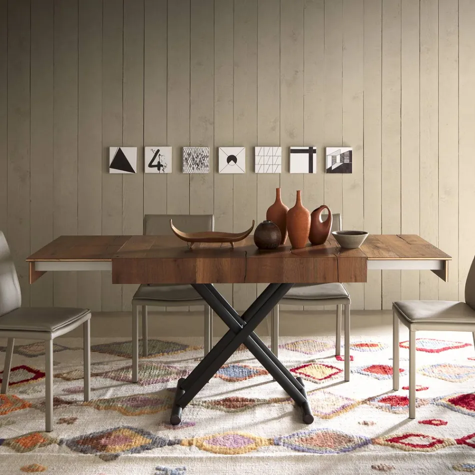 Transformable Coffee Table in Metal and Wood Table Made in Italy - Polaris Viadurini