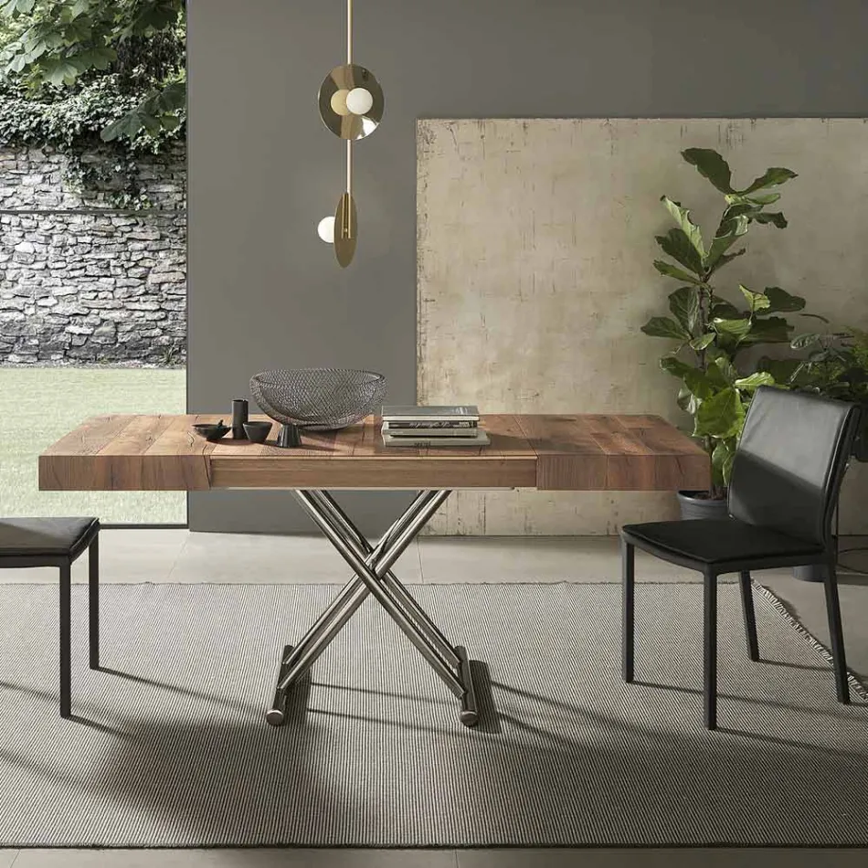 Modern Transformable Coffee Table in Wood and Metal, Made in Italy - Spirit Viadurini