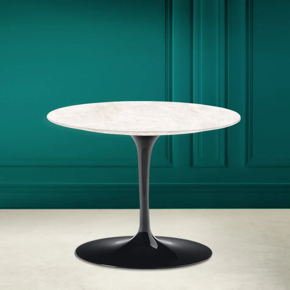 Tulip Coffee Table Eero Saarinen H 41 in Ceramic Diamond Cream Made in Italy - Scarlet Viadurini