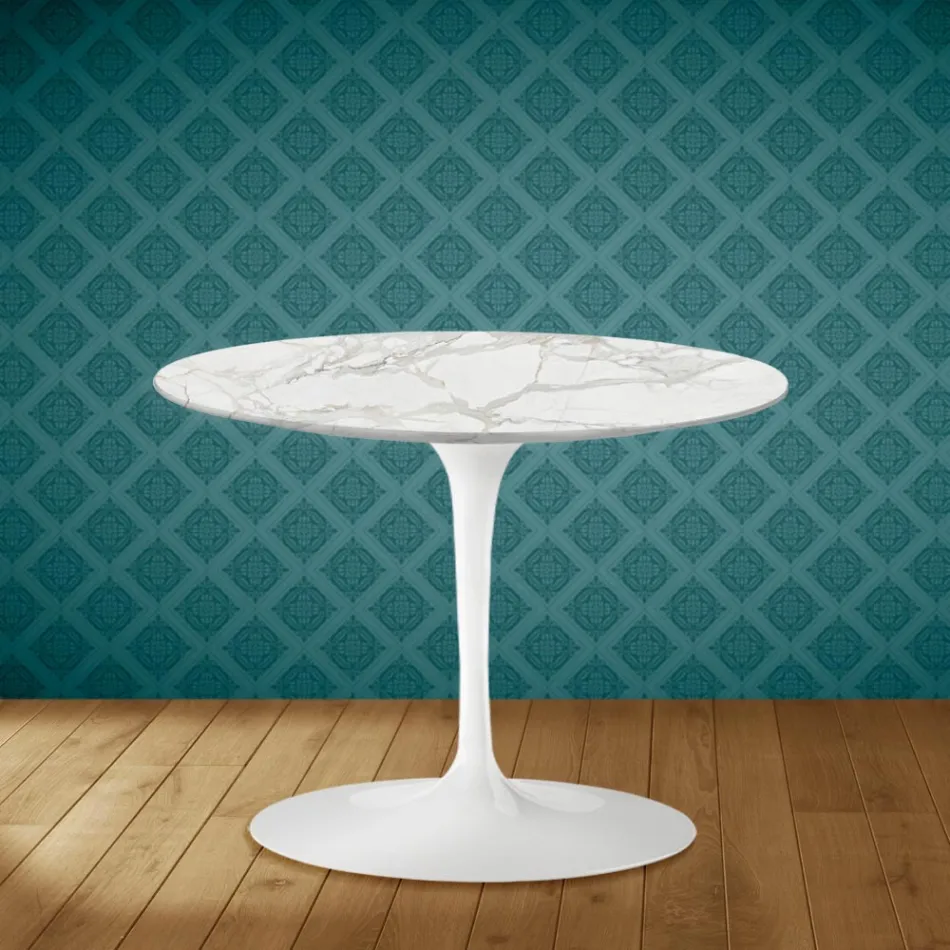 Tulip Coffee Table Eero Saarinen H 41 in Morpheus Ceramic Made in Italy - Scarlet Viadurini