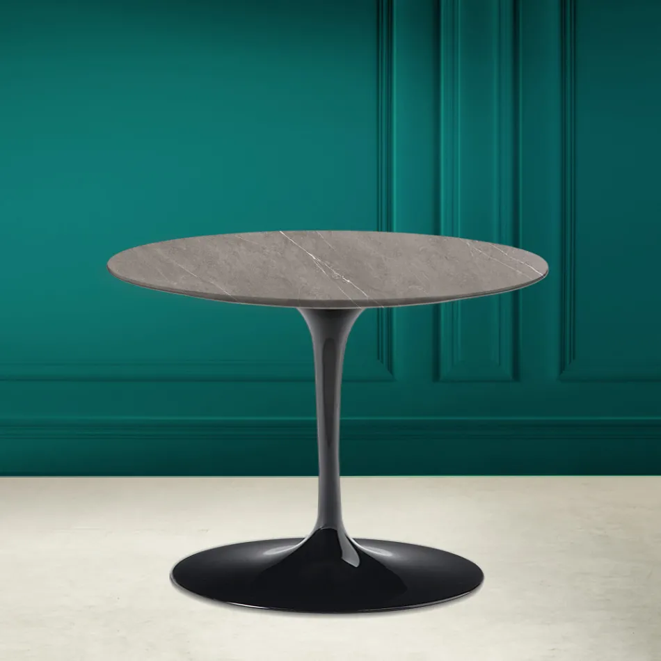 Tulip Coffee Table Eero Saarinen H 41 in Gray Stone Ceramic Made in Italy - Scarlet Viadurini