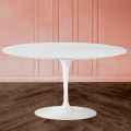 Tulip Eero Saarinen H 41 Oval Coffee Table with White Liquid Laminate Top - Scarlet