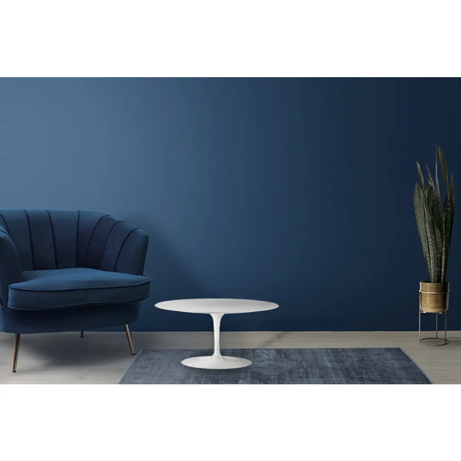 Tulip Coffee Table Eero Saarinen H 41 Oval with White Liquid Laminate - Scarlet Top Viadurini