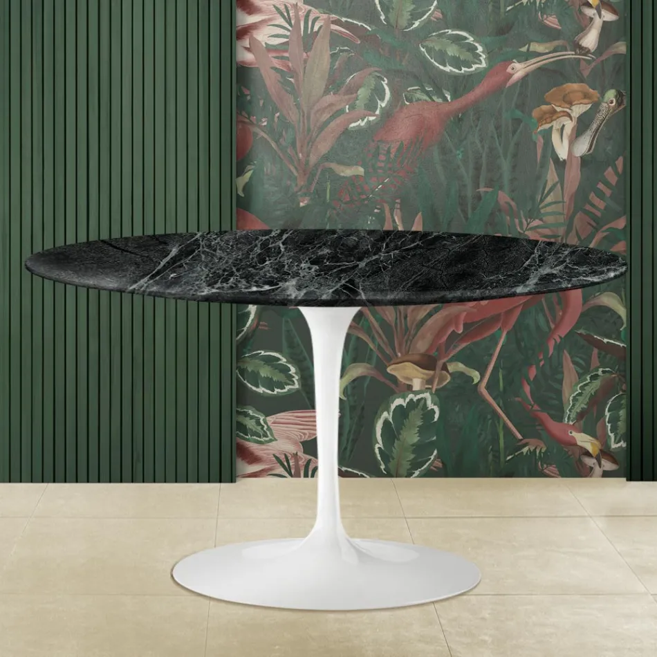 Eero Saarinen H 41 Oval Tulip Coffee Table with Green Alpi Marble Top Made in Italy - Scarlet Viadurini