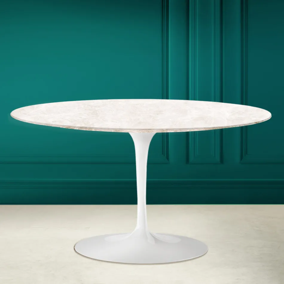 Eero Saarinen H 41 Oval Tulip Coffee Table in Diamond Cream Ceramic Made in Italy - Scarlet Viadurini