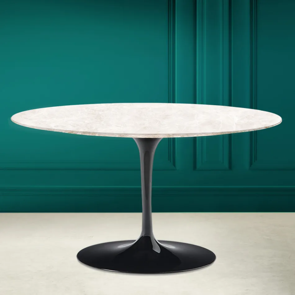 Eero Saarinen H 41 Oval Tulip Coffee Table in Diamond Cream Ceramic Made in Italy - Scarlet Viadurini