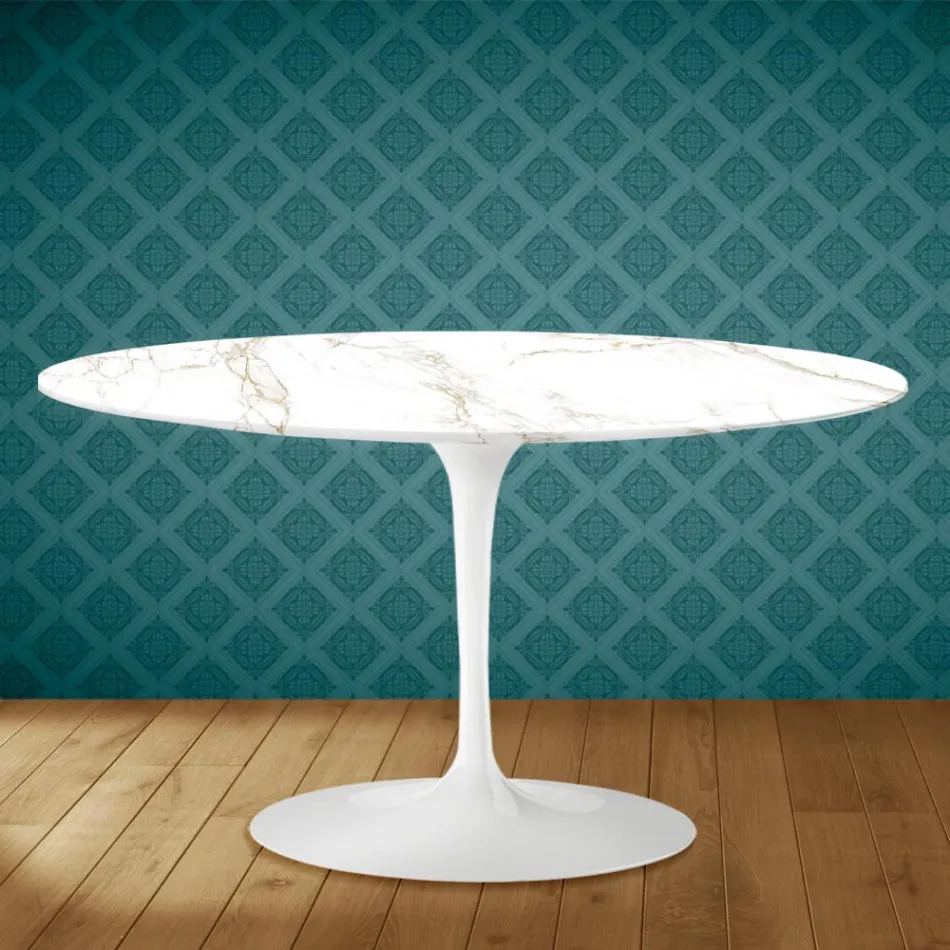 Tulip Coffee Table Eero Saarinen H 41 Oval in Entzo Ceramic Made in Italy - Scarlet Viadurini