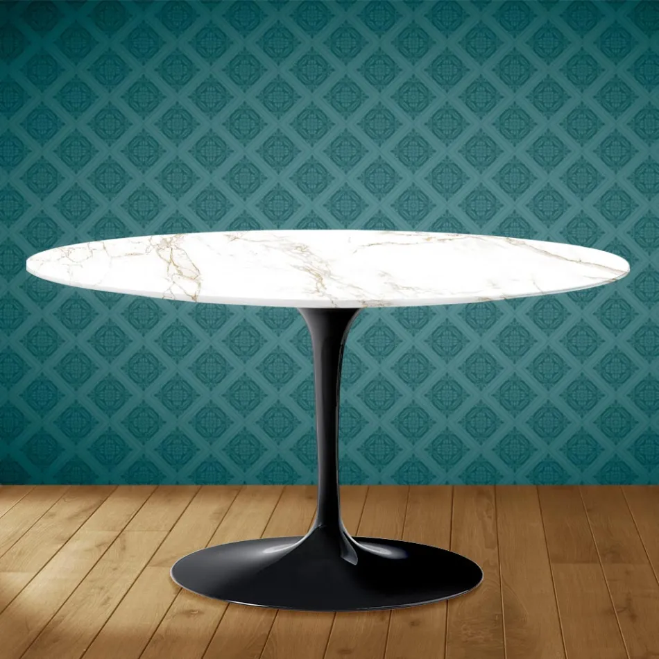 Tulip Coffee Table Eero Saarinen H 41 Oval in Entzo Ceramic Made in Italy - Scarlet Viadurini