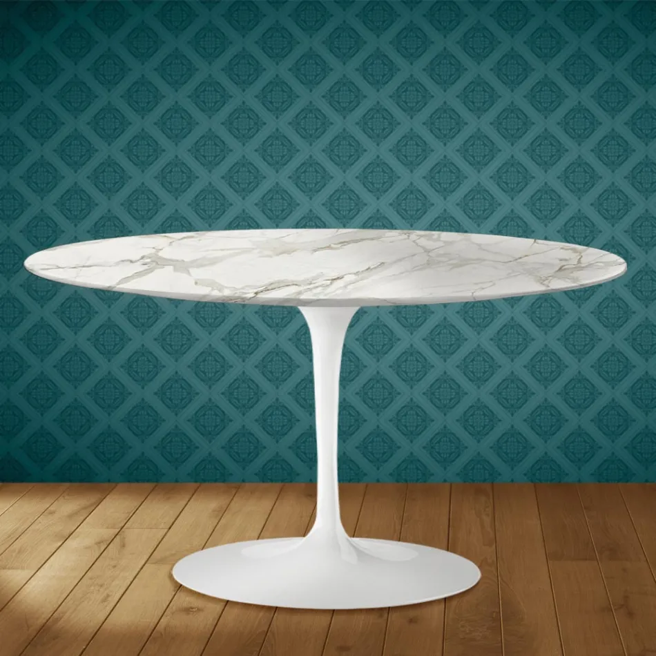 Eero Saarinen Tulip Coffee Table H 41 Oval in Glossy Ceramic Made in Italy - Scarlet Viadurini