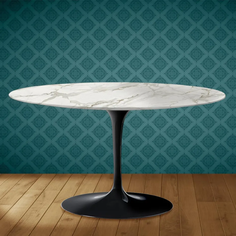 Eero Saarinen Tulip Coffee Table H 41 Oval in Glossy Ceramic Made in Italy - Scarlet Viadurini