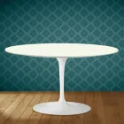 Eero Saarinen H 41 Oval Tulip Coffee Table in Moonè Ceramic Made in Italy - Scarlet Viadurini