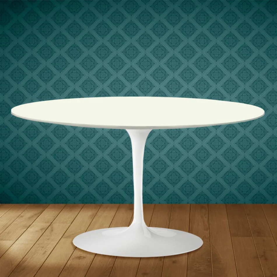 Eero Saarinen H 41 Oval Tulip Coffee Table in Moonè Ceramic Made in Italy - Scarlet Viadurini