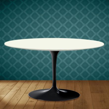 Eero Saarinen Tulip Coffee Table H 41 Oval in Moonè Ceramic Made in Italy - Scarlet Viadurini