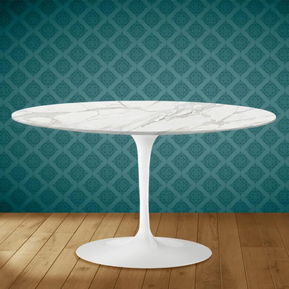 Tulip Coffee Table Eero Saarinen H 41 Oval in Morpheus Ceramic Made in Italy - Scarlet Viadurini