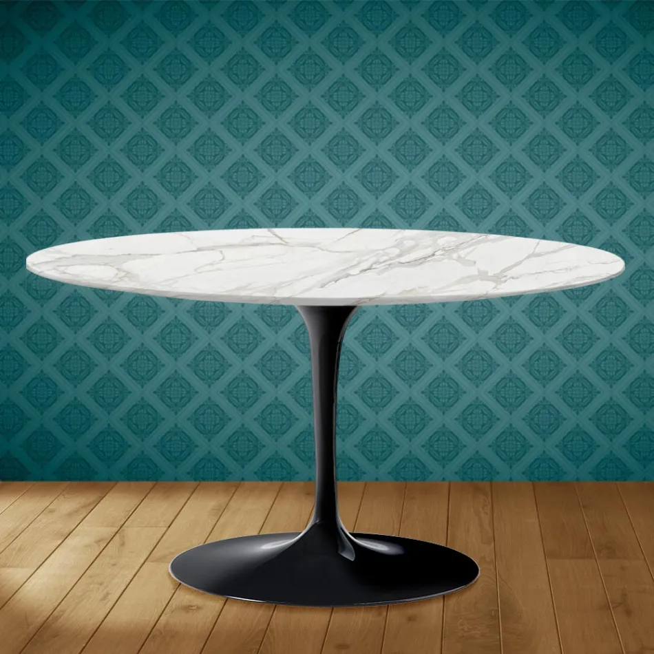 Tulip Coffee Table Eero Saarinen H 41 Oval in Morpheus Ceramic Made in Italy - Scarlet Viadurini