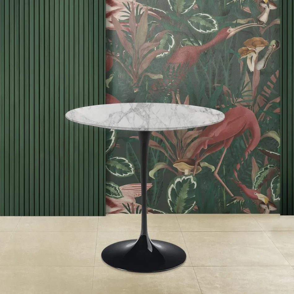 Tulip Coffee Table Eero Saarinen H 52 Oval in Arabescato Marble Made in Italy Viadurini