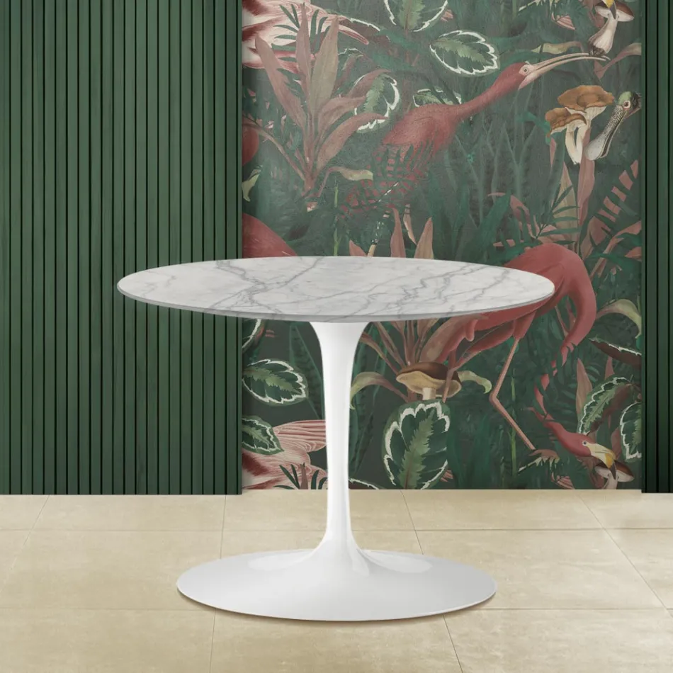 Tulip Saarinen H 39 Oval Coffee Table with Statuarietto Carrara Marble Top Viadurini