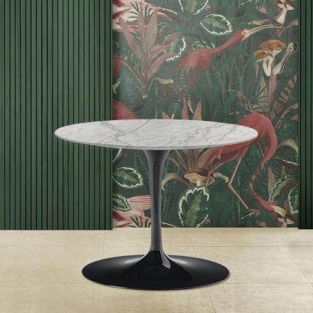 Tulip Saarinen H 39 Oval Coffee Table with Statuarietto Carrara Marble Top Viadurini