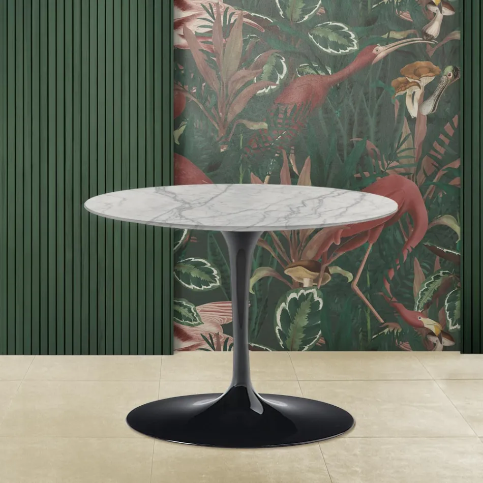 Tulip Saarinen H 39 Oval Coffee Table with Statuarietto Carrara Marble Top Viadurini