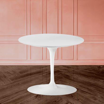 Tulip Saarinen Coffee Table H 41 with White Liquid Laminate Top Made in Italy - Scarlet Viadurini