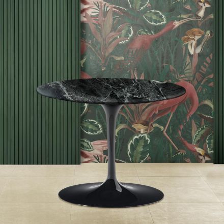 Tulip Saarinen Coffee Table H 41 with Green Alpi Marble Top Made in Italy Viadurini