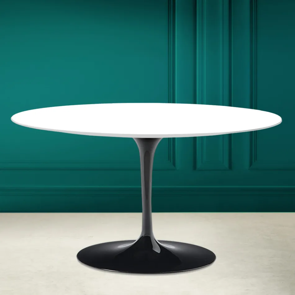 Tulip Saarinen H 41 Oval Coffee Table in Absolute White Ceramic Made in Italy - Scarlet Viadurini