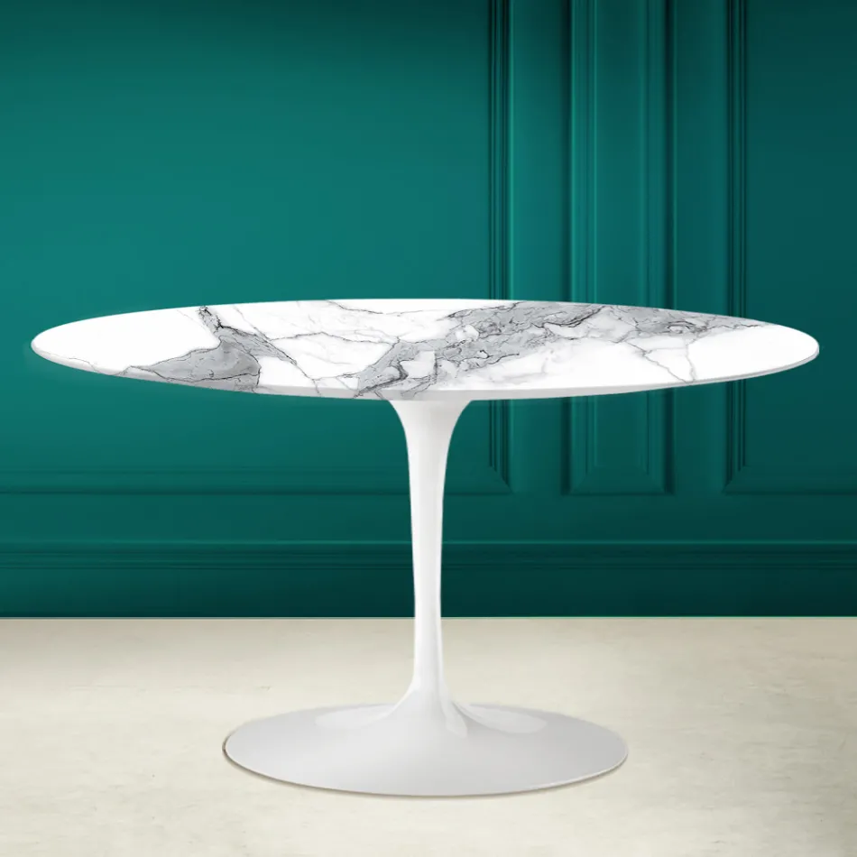 Tulip Saarinen H 41 Oval Coffee Table in Statuary Ceramic Made in Italy - Scarlet Viadurini