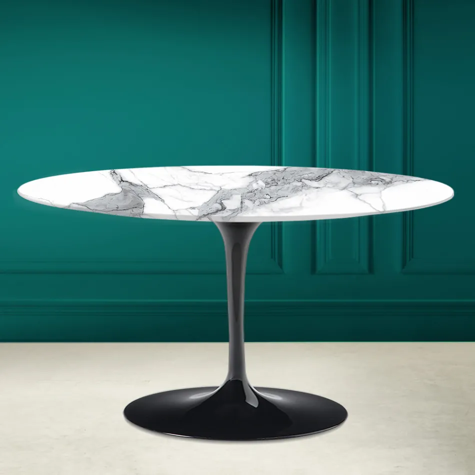 Tulip Saarinen H 41 Oval Coffee Table in Statuary Ceramic Made in Italy - Scarlet Viadurini