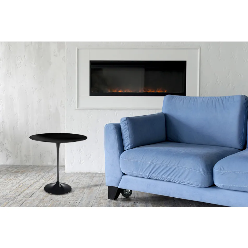 Tulip Saarinen Coffee Table H 52 with Oval Top in Black Liquid Laminate Made in Italy - Scarlet Viadurini