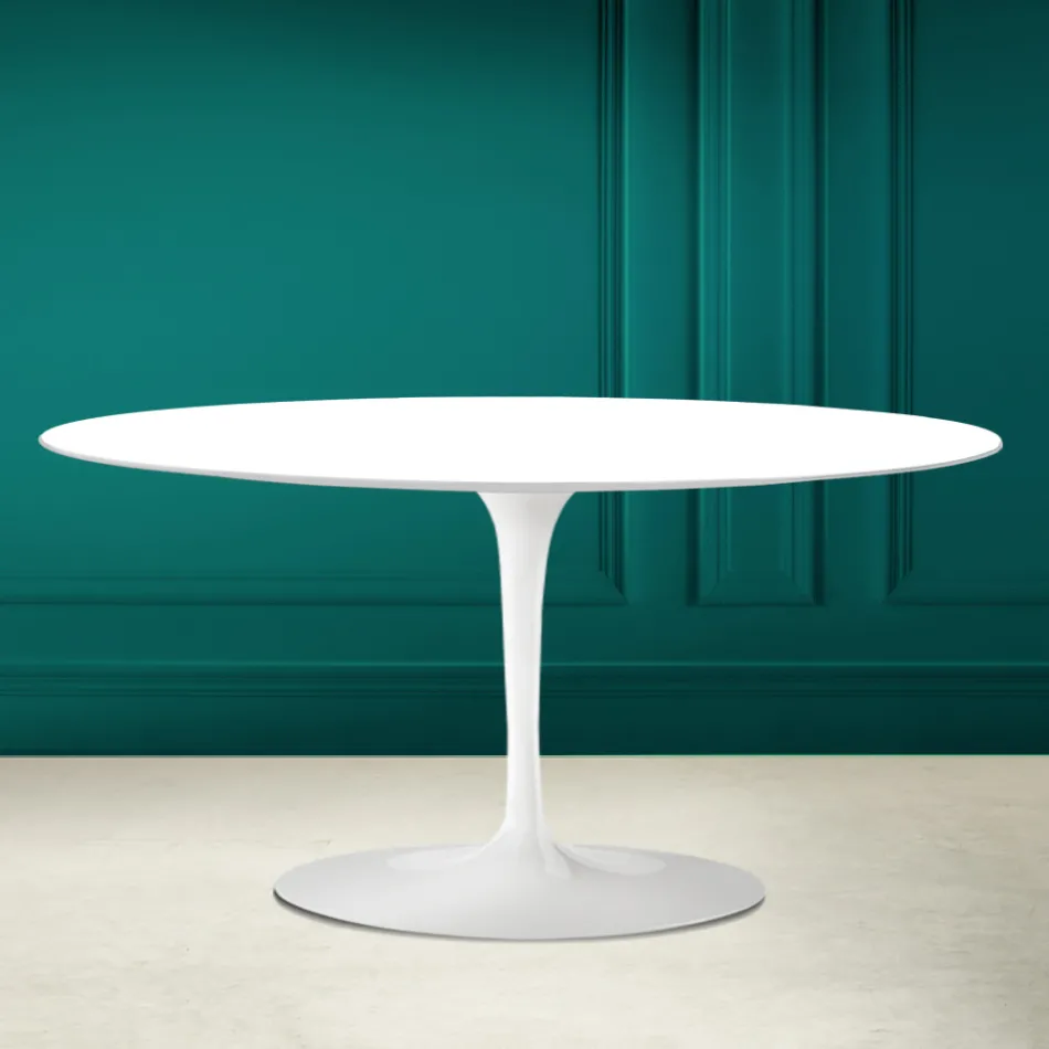 Tulip Saarinen Oval Coffee Table H 41 in Absolute White Made in Italy - Scarlet Viadurini