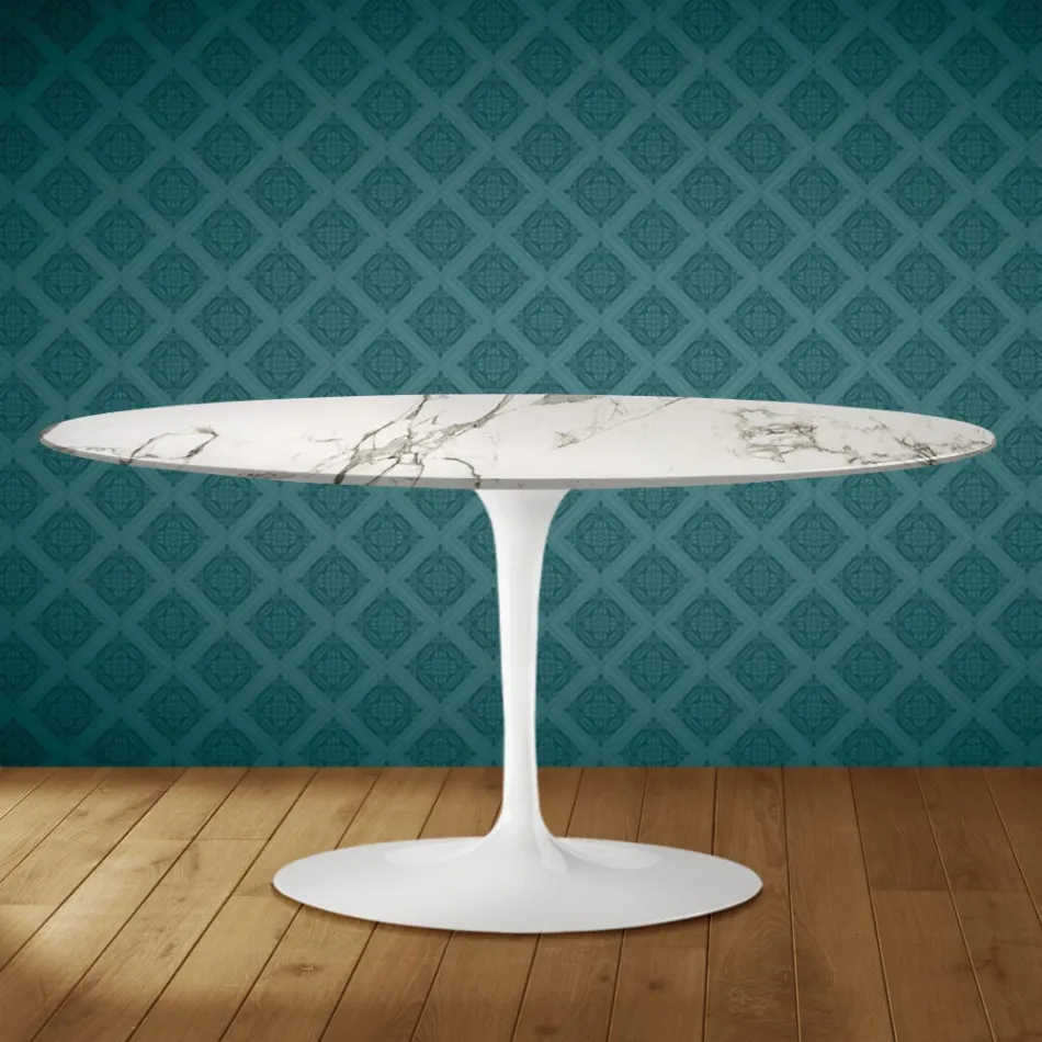 Saarinen Tulip Coffee Table Oval H 41 in Ceramic Aura 22 Made in Italy - Scarlet Viadurini
