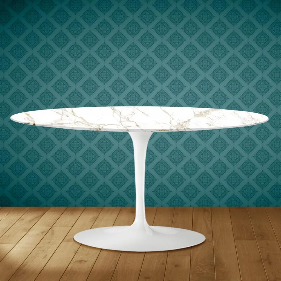 Tulip Saarinen Oval Coffee Table H 41 in Entzo Ceramic Made in Italy - Scarlet Viadurini