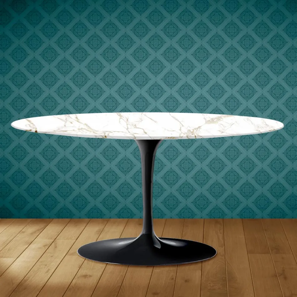 Tulip Saarinen Oval Coffee Table H 41 in Entzo Ceramic Made in Italy - Scarlet Viadurini