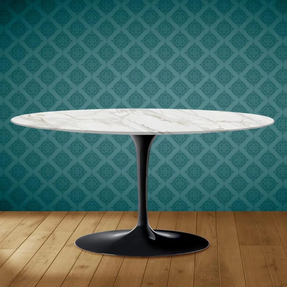 Tulip Saarinen Oval Coffee Table H 41 in Morpheus Ceramic Made in Italy - Scarlet Viadurini