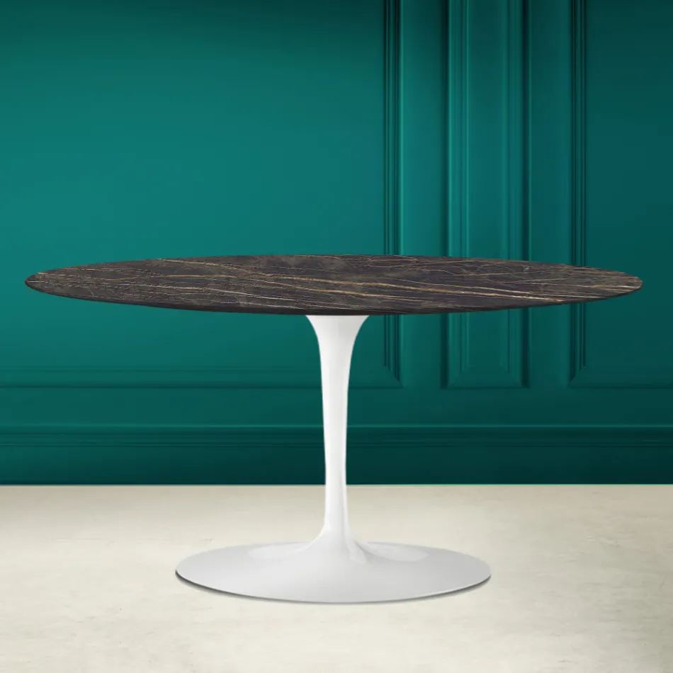 Tulip Saarinen Oval Coffee Table H 41 in Noir Desire Ceramic Made in Italy - Scarlet Viadurini