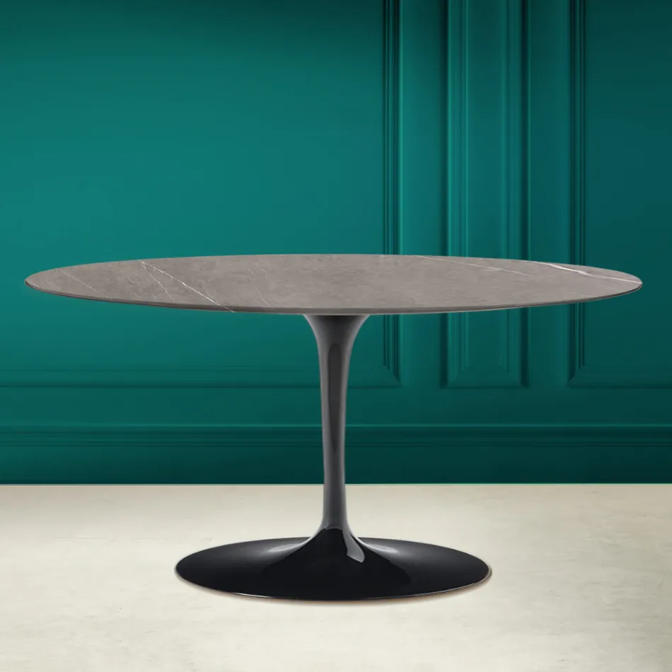 Tulip Saarinen Oval Coffee Table H 41 in Gray Stone Ceramic Made in Italy - Scarlet Viadurini